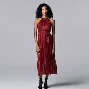 Simply Vera Wang Maxi Shimmer Dress, Wine Allure, XL, XXL